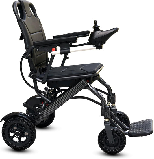 Ultra-light folding electric wheelchair, 13kg, 20km range. Front view, image 1 of 8.